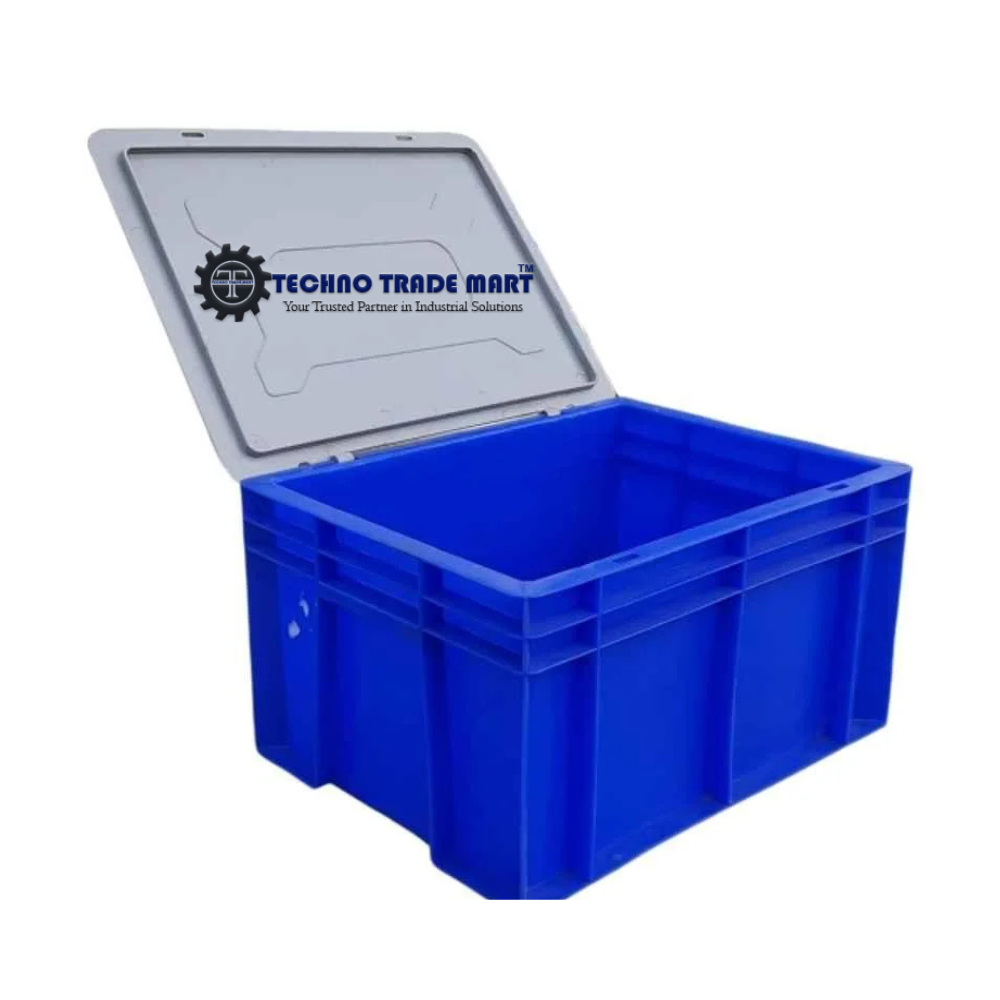 Plastic Blue Multipurpose Storage Crate with Lid Singhal 400x300x200mm